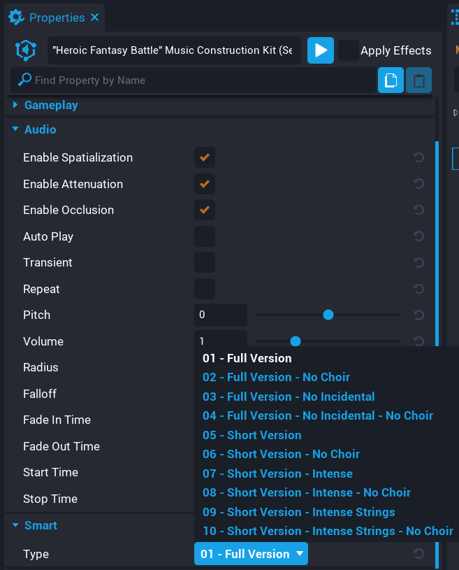 Music Section Properties