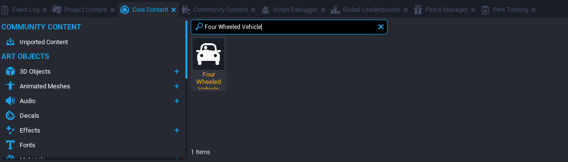 Searching Core Content for Four Wheeled Vehicle