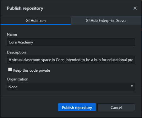 Publish Repository Dialog