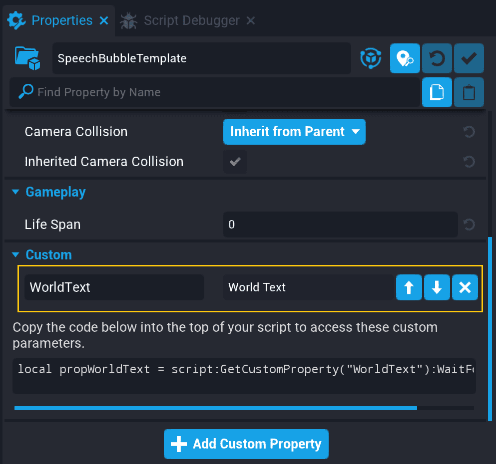 Add World Text as a Custom Property
