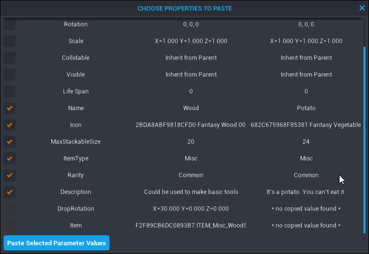 Paste Properties